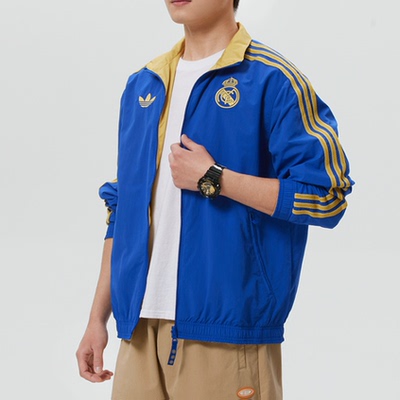 阿迪达斯三叶草2026春季新年款足球皇马男套头衫JZ2237 JZ2236