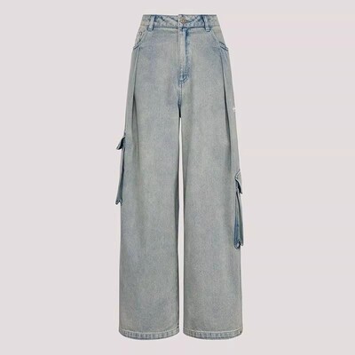 阿迪达斯三叶草女裤夏新款PANTS 工装做旧牛仔宽松运动裤KU9533