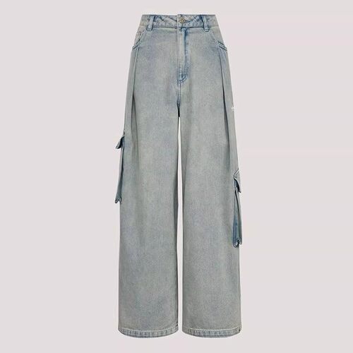 阿迪达斯三叶草女裤夏新款PANTS 工装做旧牛仔宽松运动裤KU9533