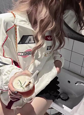 阿迪达斯三叶草25男女赛车风立领运动宽松夹克外套KG6677 KG6676