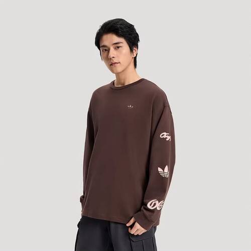 阿迪达斯三叶草棉质运动长袖T恤26春男大LOGO上衣KR5045 KR5046