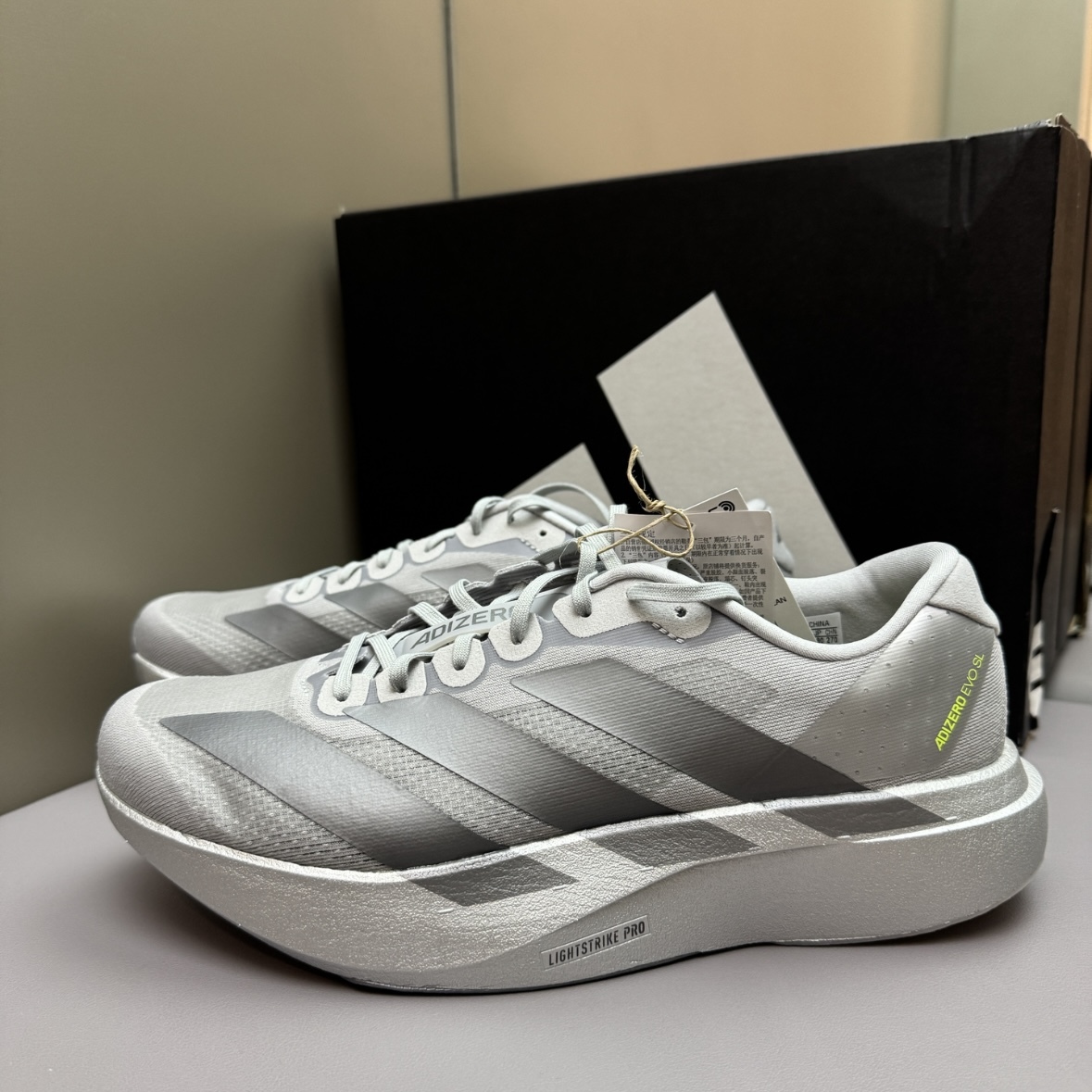 阿迪达斯 Adizero Evo SL银色男女马拉松专业缓震跑步鞋JR3419
