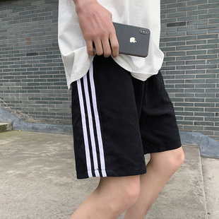 港风潮流薄款 新款 三条杠运动裤 韩版 短裤 帅气宽松百搭五分裤 男夏季