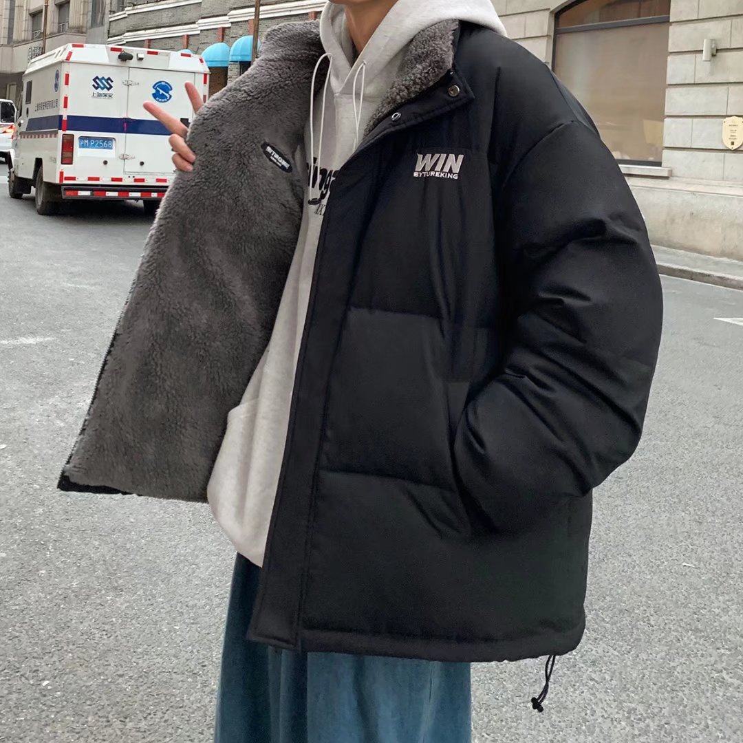 冬季加绒两面穿羊羔绒棉衣外套