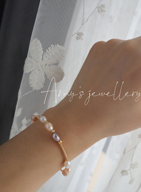 天然淡水珍珠手链女ins小众设计简约气质手镯包金送闺蜜生日礼物