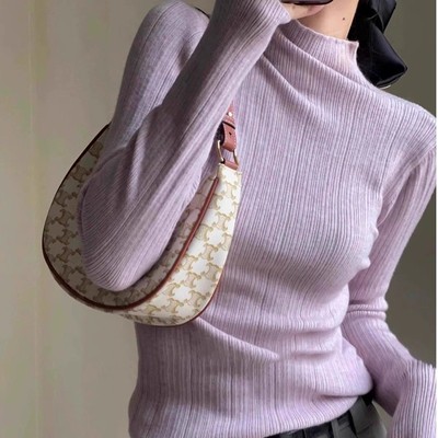 半高领baby蓝打底衫女春秋内搭高级感修身显瘦套头毛衣针织衫上衣