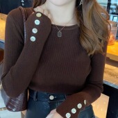 圆领针织衫 长袖 女上衣秋冬季 小香风内搭打底衫 保暖毛衣 新款 设计款