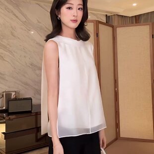 Corinne雪纺铜氨纸感 飘带套头上衣