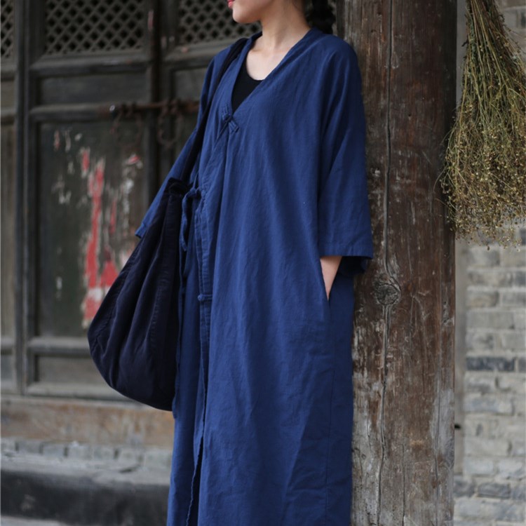 秋季森女禅意改良汉服棉麻开衫手工中国风盘扣禅服长款衬衣外套女
