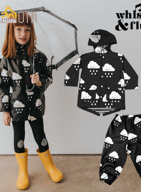 清仓加拿大Whistle flute云朵儿童防水防风冲锋衣连帽雨衣雨裤套