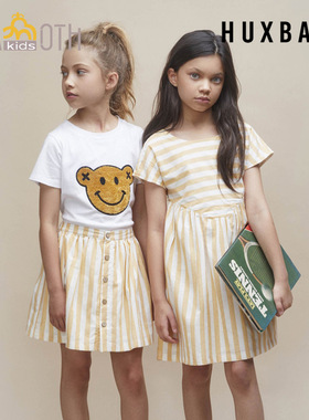 澳洲品牌Huxbaby春夏新款儿童纯棉条纹短袖连衣裙半身裙小短裙