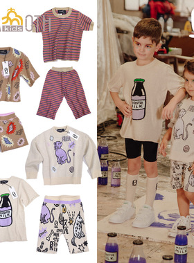 法国Fiera春夏新款 儿童宝宝卡通针织衫 短袖上衣 休闲短裤套装