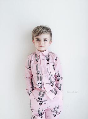 清仓美国 Hg Loves Tiki 儿童粉色兔子加绒卫衣/长裤衬衫亲子