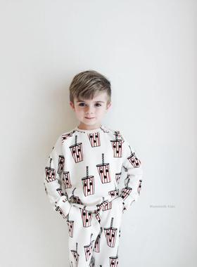 清仓美国 Hg Loves Tiki 儿童白色奶昔加绒卫衣/长裤衬衫有机棉