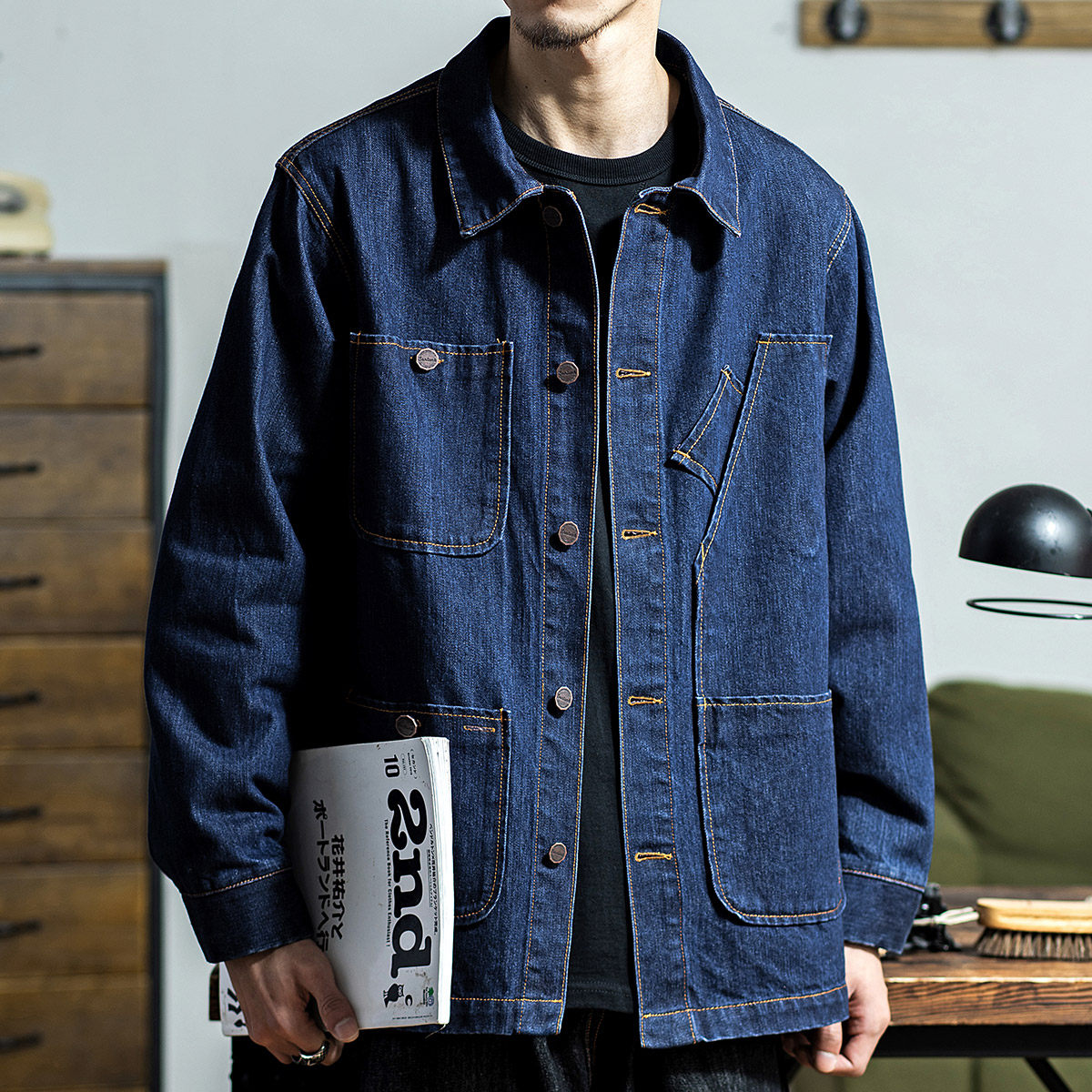 上弹工装 日系复古多口袋牛仔工装外套,男装,牛仔外套,淘宝优惠券,粉丝福利购,淘宝优惠卷