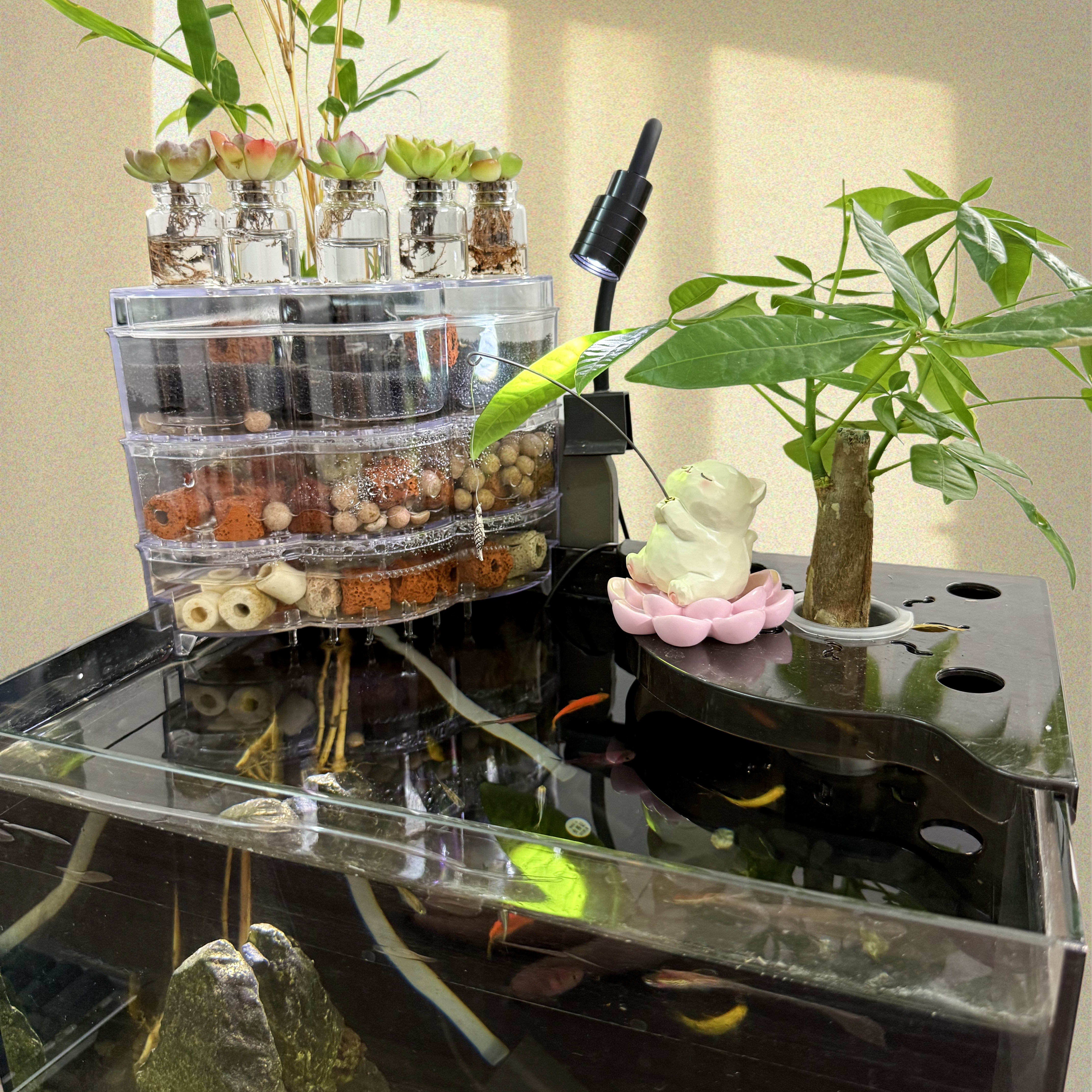 小鱼缸专用滴流过滤盒转角雨淋增氧净水三合一龟缸水循环过滤盒