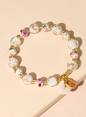 景泰蓝白夜光金箔手串女