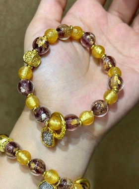 紫色金箔扎基拉姆转运珠手链