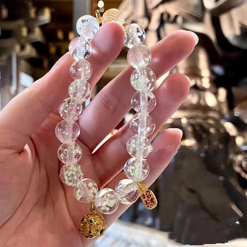 杭州香积礼物夜光金沙琉璃珠子手串吞金兽响铃铛心经手链女士饰品