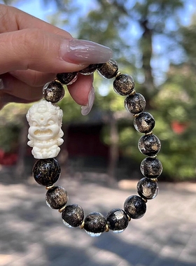 金箔琉璃黑色文玩大黑天手链