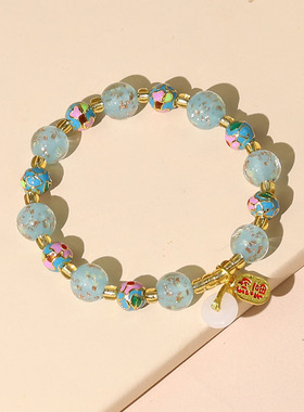 高级感潘家园珐琅繁花系蓝色金沙夜光琉璃景泰蓝手串景区饰品手链