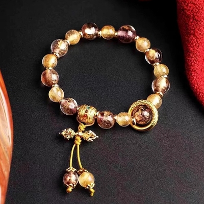 黄紫色六字真言金刚杵手链香灰瓷