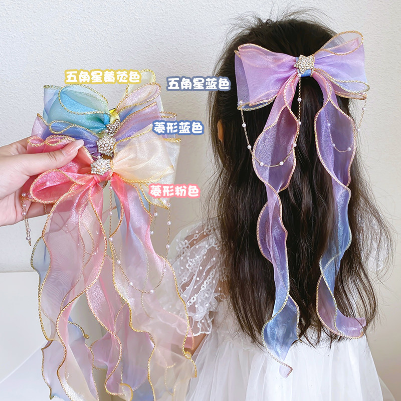 儿童发带女绑发蝴蝶结编发发夹小女孩公主长飘带发卡夏季女童发饰