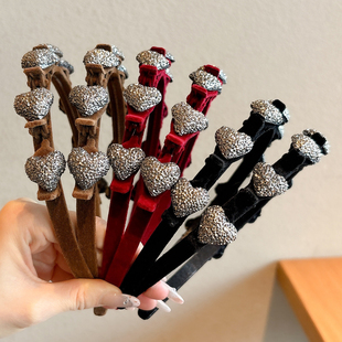 儿童新年红色植绒爱心编发发箍刘海碎发整理头箍压发发卡发捆头饰