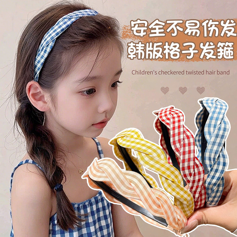 女童格子麻花发箍宝宝带齿防滑高颅顶女童头箍小女孩压发发卡发饰