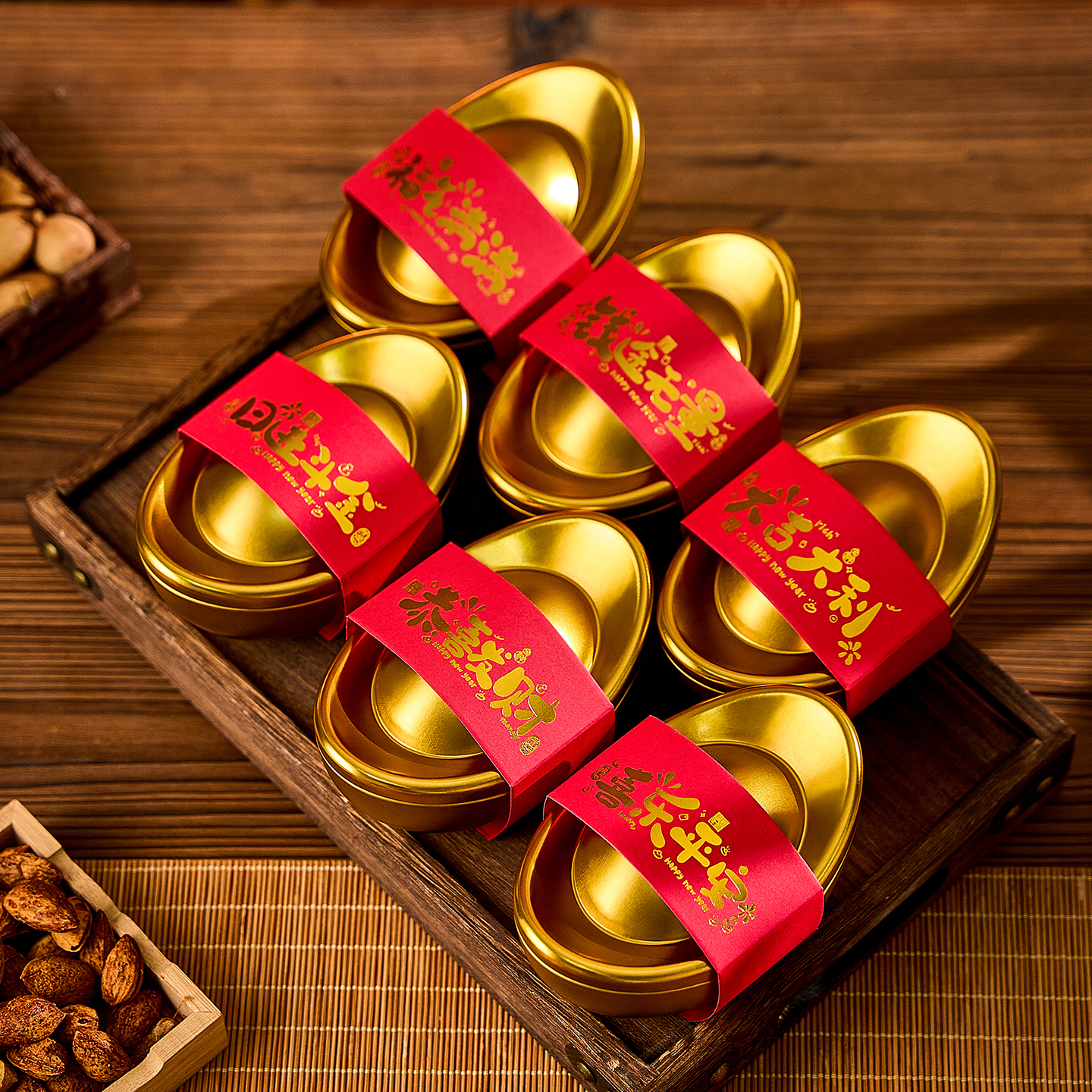 2026新年金元宝马口铁盒糖果饼干糕点包装礼盒马年摆件装饰礼品盒