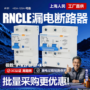 DZ47LE漏电断路器3P 380V 100A 125A漏保三相三线63A 80A家用220V