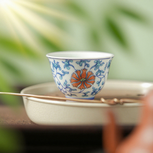 青花斗彩养心茶杯家用高档主人杯专用品茗杯轻奢陶瓷单杯