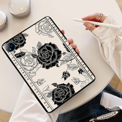 用vivoPad5Pro平板保护套iQOOPad2定制Pad3Pro软壳PadSE复古玫瑰Air清新花Pad2单面无盖后壳