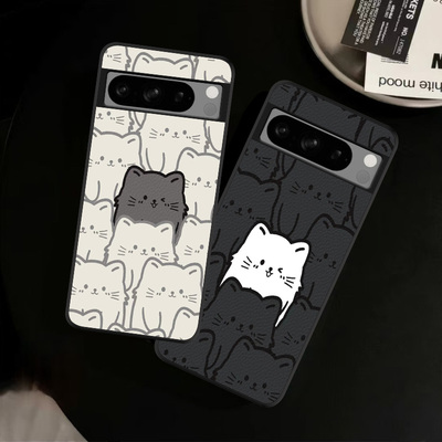 适用Google谷歌Pixel10ProXL手机壳皮纹7A彩绘9保护套6Pro可爱卡通猫咪情侣轻奢爆款潮创意男女定制ins风