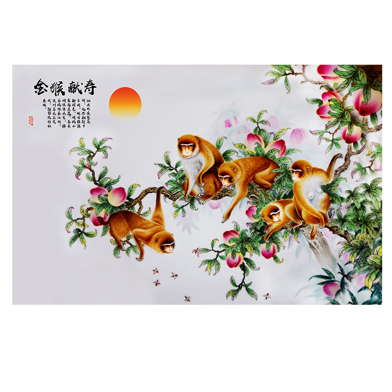 葫芦画五福临门镇宅招财风水画横版五牛图金猴献寿布画自粘画芯