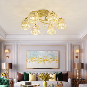 美式简约水晶吸顶灯创意现代卧室灯具金色餐厅2024新款轻奢客厅灯