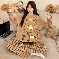 Cartoon cute pajamas for girls spring and autumn long-sleeved pure cotton two-piece set loose and sweet student dormitory home wear thumbnail 4