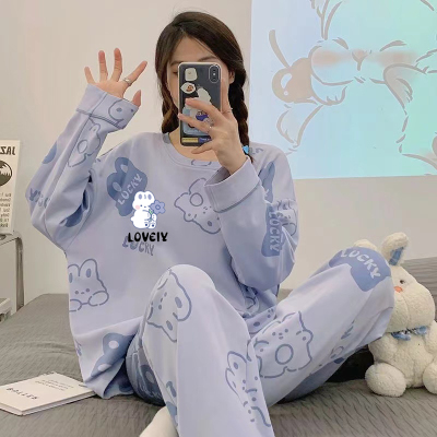 睡衣女春秋冬季纯棉网红卡通甜美休闲学生宿舍套装家居服可外穿