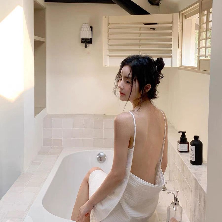 四层纯棉布吊带浴巾睡衣女春秋款高级感穿戴式吊带浴袍浴裙露背夏