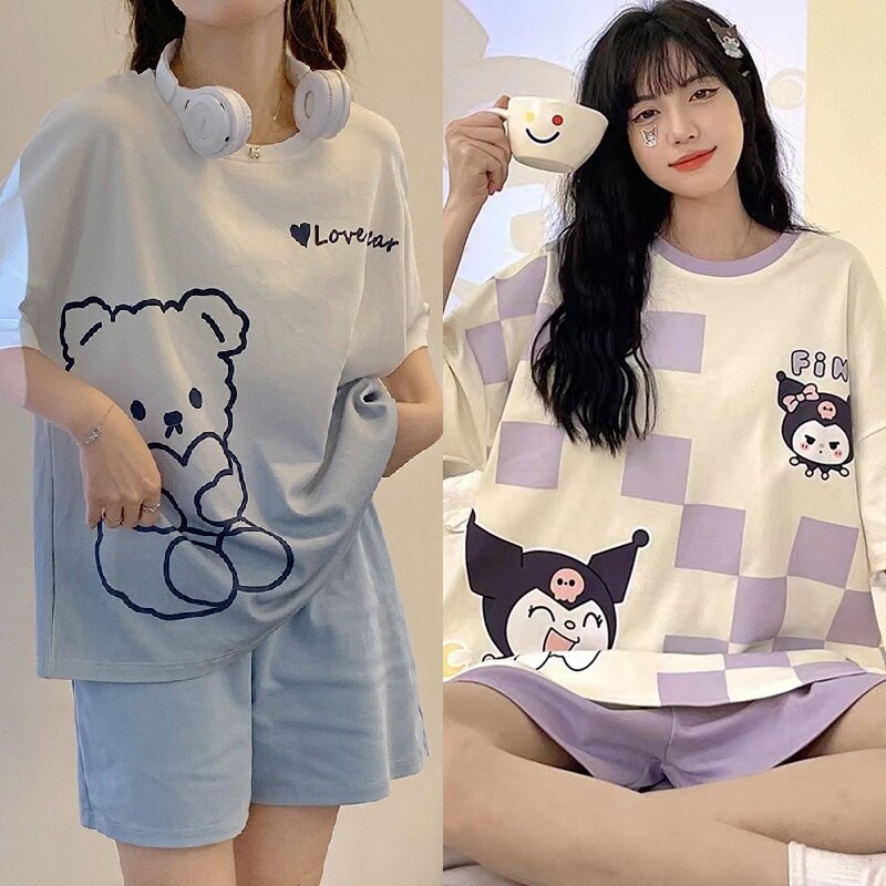 Buy one get one free! New pajamas for women, short-sleeved set. Cartoon and cute. Loose and casual summer home wear for college students thumbnail 4
