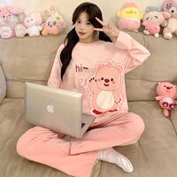 Cartoon cute pajamas for girls spring and autumn long-sleeved pure cotton two-piece set loose and sweet student dormitory home wear thumbnail 8