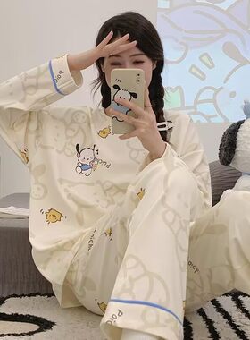 长袖纯棉睡衣女士春秋季月子宽松加大码学生两件套装休闲家居服