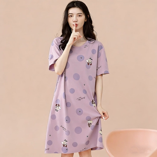 睡衣夏季 短袖 中长款 纯棉睡裙女孕妇宽松加大码 连衣裙家居服 韩版