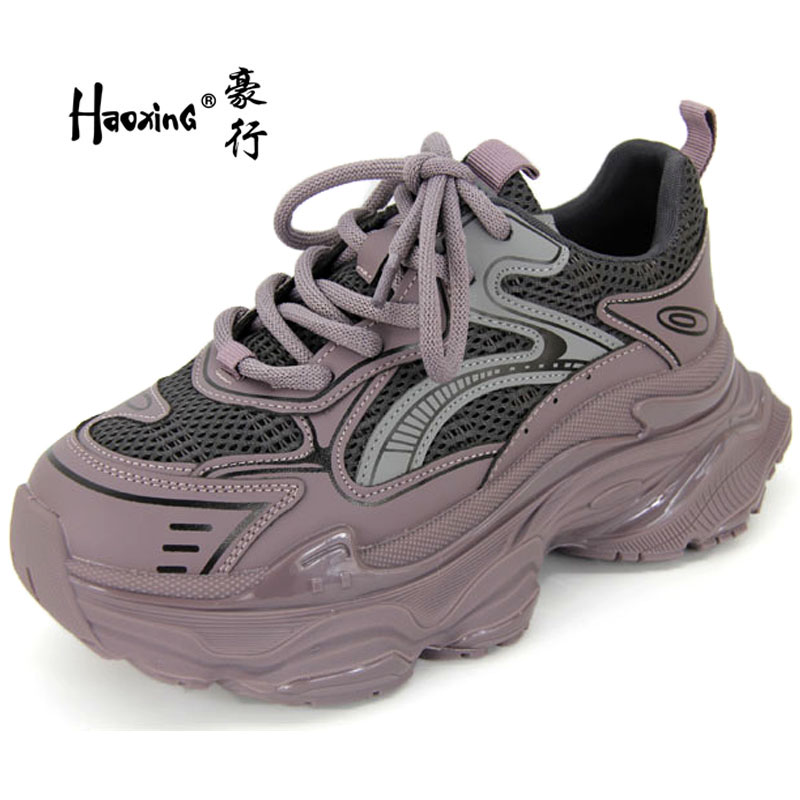 豪行运动增高老爹鞋系带透气女鞋