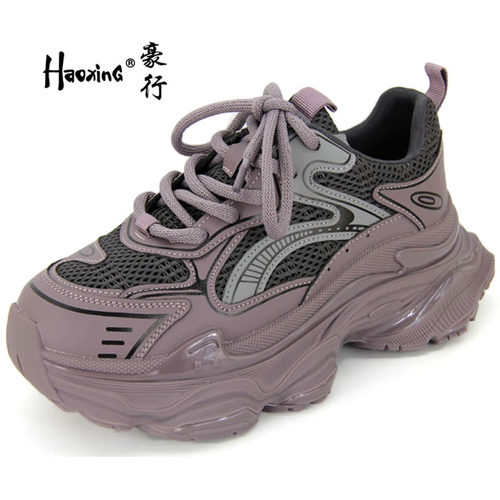 豪行运动增高老爹鞋系带透气女鞋
