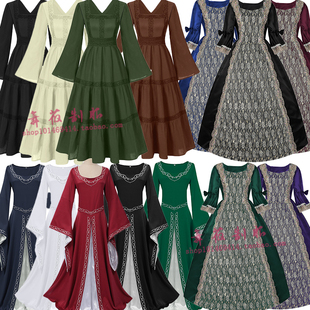 万圣节欧洲复古中世纪宫廷纯色长裙cos公主服贵族贵妇皇后礼服装