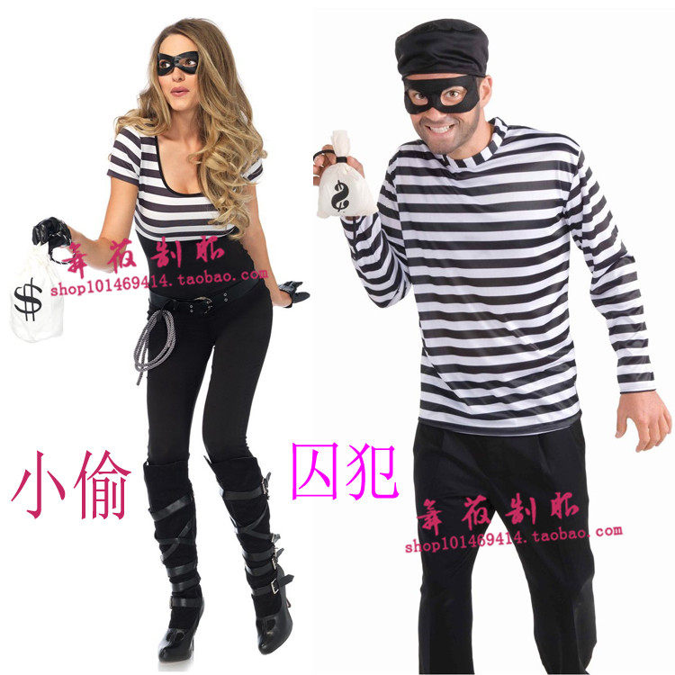 cosplay小偷情侣衣服窃贼服装成人化妆舞会情侣装万圣节囚犯套装