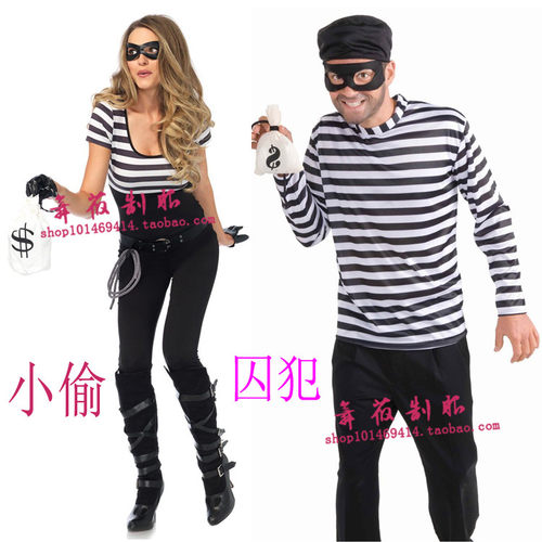 cosplay小偷情侣衣服窃贼服装成人化妆舞会情侣装万圣节囚犯套装