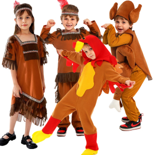 感恩节 烤火鸡印第安土著角色扮演服cosplay舞台演出服 儿童服装