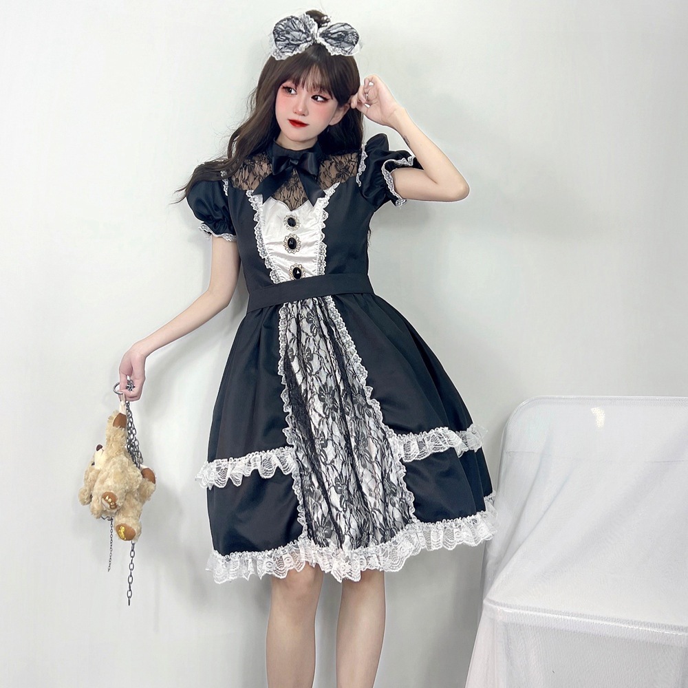 Lolita黑巧夹心超重工女仆装cosplay性感可爱洛丽塔制服连衣裙